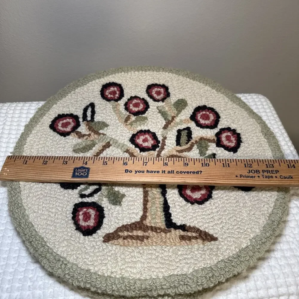 Chandler Four Corners Tree of Life Wool Hooked Chair Pads Set of 2 14” Round Vtg